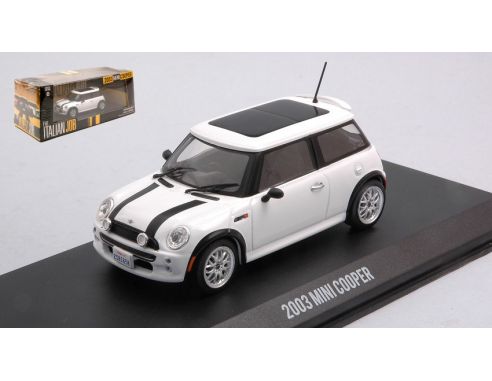 GREENLIGHT GREEN86548 MINI COOPER S THE ITALIAN JOB 2003 WHI W/BLACK STRIPES 1:43 Modellino