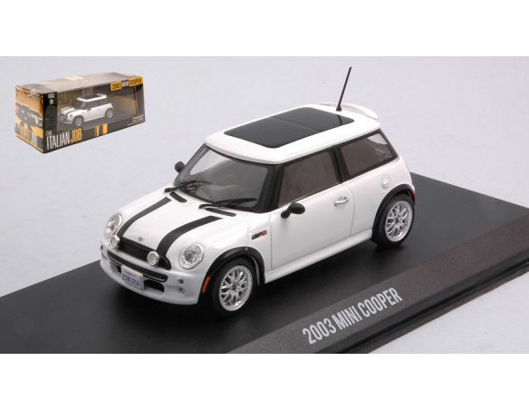 GREENLIGHT GREEN86548 MINI COOPER S THE ITALIAN JOB 2003 WHI W/BLACK STRIPES 1:43 Modellino