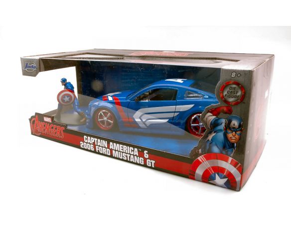 JADA TOYS JADA31187 FORD MUSTANG GT 2006 W/CAPTAIN AMERICA FIGURE 1:24 Modellino