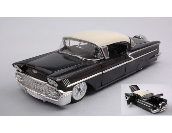 JADA TOYS JADA98895 CHEVY IMPALA 1958 BLACK W/WHITE ROOF 1:24 Modellino