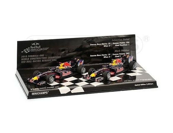 Minichamps PM412100506 RED BULL SET F1 CONSTRUCTORS CHAMPIONS 2010 PZ.2 VETTEL/WEBBER 1:43 Modellino