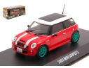 GREENLIGHT GREEN86547GR MINI COOPER S THE ITALIAN JOB 2003 RED W/WHITE STRIPES GREEN WHEELS 1:43 Modellino