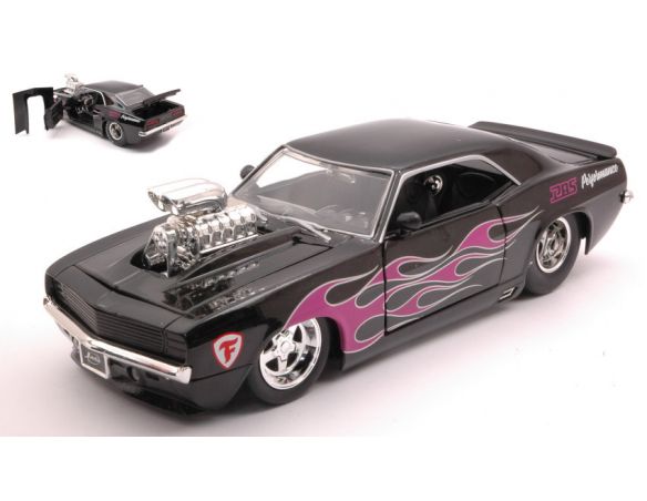 JADA TOYS JADA30707 CHEVROLET CAMARP 1969 BLACK W/FLAMES 1:24 Modellino