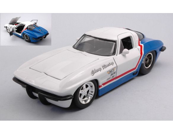 JADA TOYS JADA31666 CHEVY CORVETTE STING RAY 1963 WHITE/BLUE 1:24 Modellino