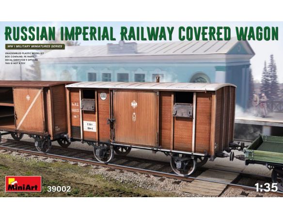 MINIART MIN39002 RUSSIAN IMPERIAL RAILWAY COWERED WAGON KIT 1:35 Modellino