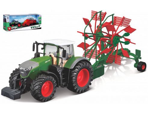 BBURAGO BU31665 FENDT 1050 VARIO TRACTOR + RANGHINATORE cm 22 Modellino