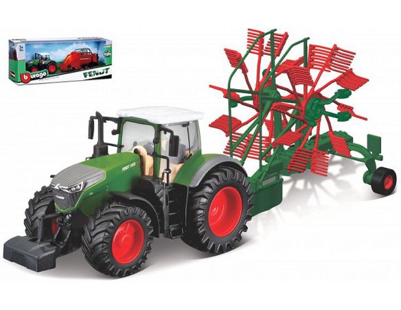 BBURAGO BU31665 FENDT 1050 VARIO TRACTOR + RANGHINATORE cm 22 Modellino