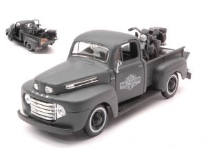 MAISTO MI32185D FORD F1 PICK UP 1948 W/HARLEY DAVIDSON WLA FLATHEAD MATT GREY 1:24 Modellino