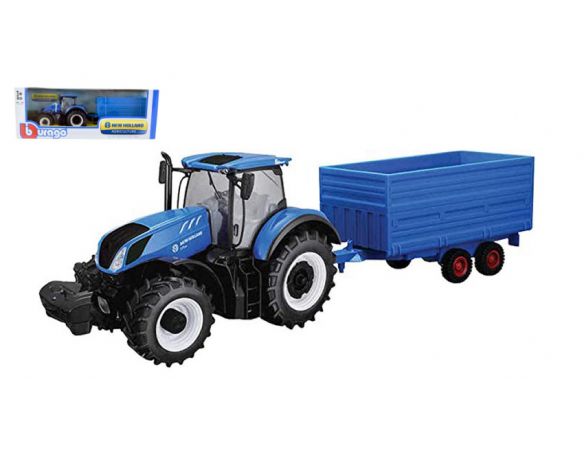 BBURAGO BU44067 NEW HOLLAND T7HD TRACTOR + TRAILER 1:32 Modellino