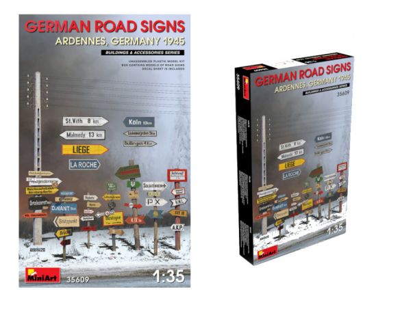 MINIART MIN35609 GERMAN ROAD SIGNS WW2 ARDENNES-GERMANY 1945 KIT 1:35 Modellino