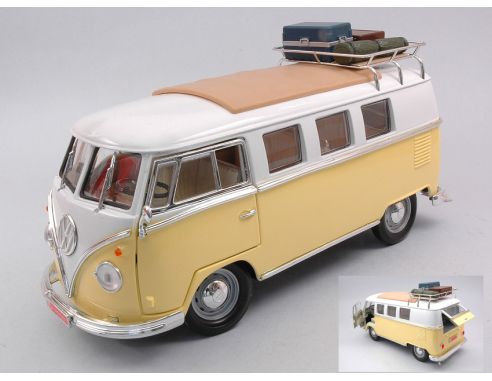 LUCKY DIE CAST LDC92328AY VW T1 BUS 1962 CAMPING VERSION YELLOW/WHITE 1:18 Modellino