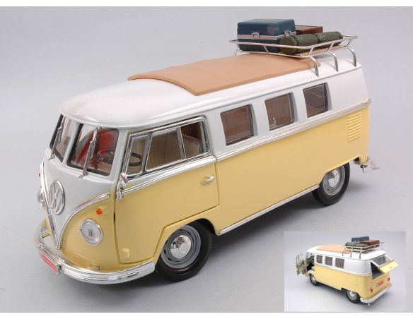 LUCKY DIE CAST LDC92328AY VW T1 BUS 1962 CAMPING VERSION YELLOW/WHITE 1:18 Modellino