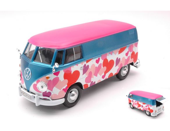 MOTORMAX MTM79581 VW TYPE 2 (T1) 1965 DELIVERY VAN LOVE BLUE/PINK/PURPLE 1:24 Modellino