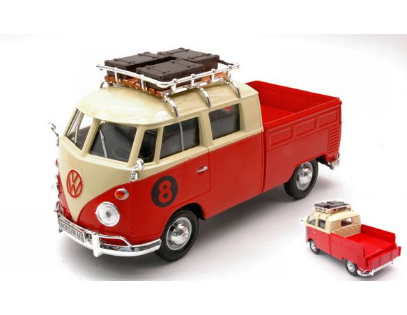 MOTORMAX MTM79582 VW TYPE 2 (T1) 1965 PICK UP WITH ROOF RACK RED/CREAM 1:24 Modellino