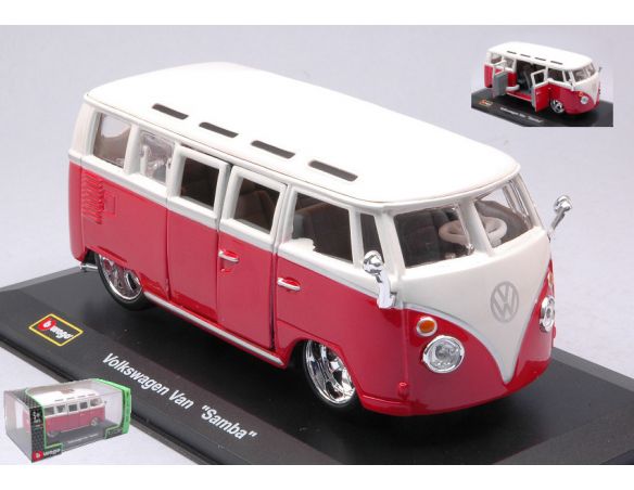 BBURAGO BU42004RW VW T1 SAMBA VAN RED/WHITE 1:32 Modellino