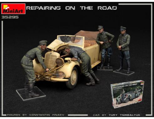 MINIART MIN35295 REPAIRING ON THE ROAD TYP 170V & 4 FIGURES KIT 1:35 Modellino