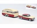 NOREV NV185728 SIMCA VEDETTE CHAMBORD 1958 & CARAVANE HENON CARDINAL RED & IVORY 1:18 Modellino