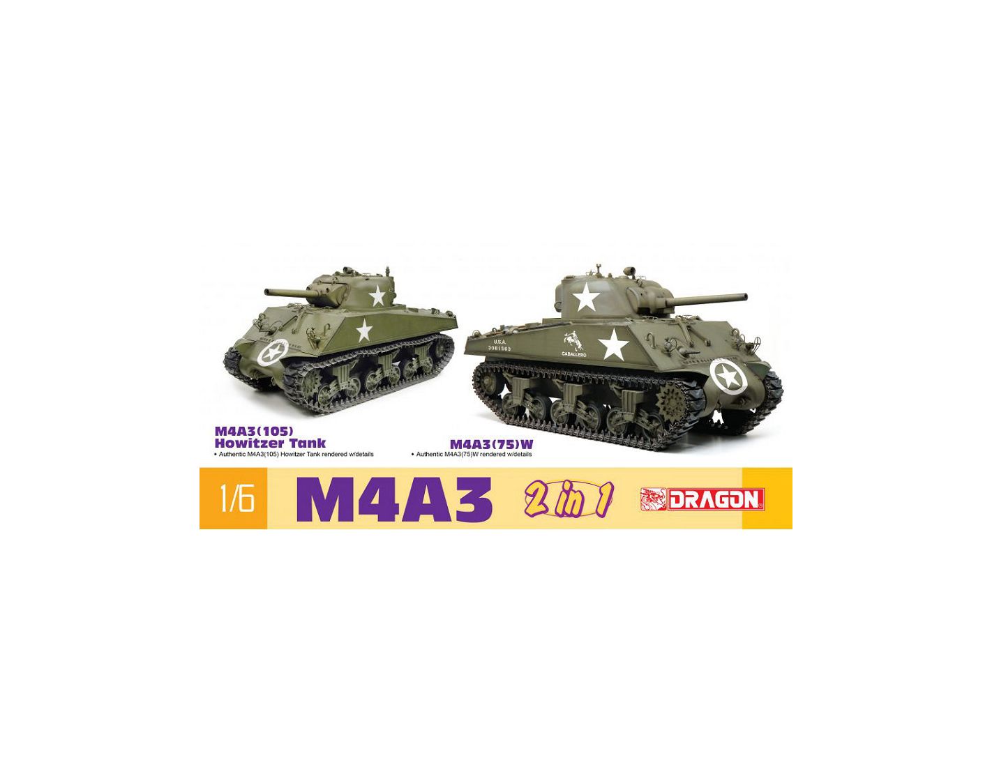 DRAGON D75055 SHERMAN M4A3 (105) HOWITZER AND M4A3 (75) W 2IN 1 KIT 1:6 ...