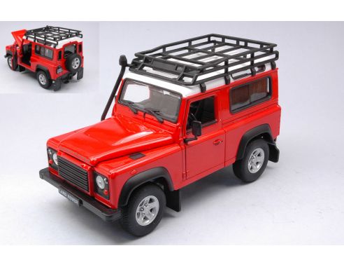 WELLY WE22498SPRW LAND ROVER DEFENDER OFF ROAD W/ROOF RACK RED WHITE 1:24 Modellino