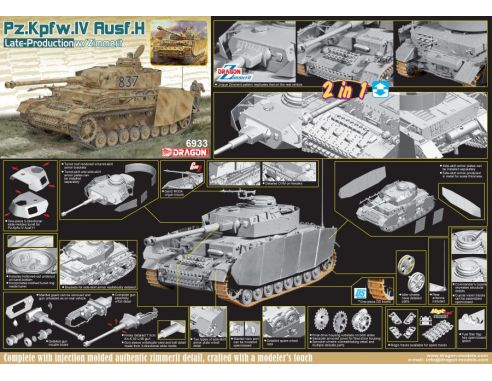 DRAGON D6933 PZ.KPFW.IV AUSF.H LATE PRODUCTION W/ZIMMERIT 2 IN 1 KIT 1:35 Modellino