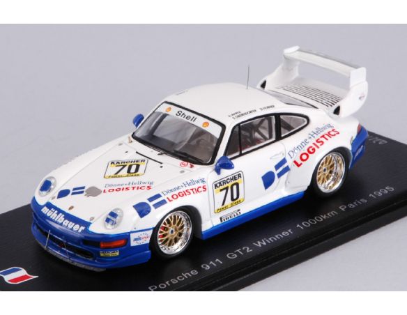 SPARK MODEL SF130 PORSCHE 911 GT2 N.70 WINNER 1000 KM PARIS 1995 OBEMDORFER-HUBNER 1:43 Modellino