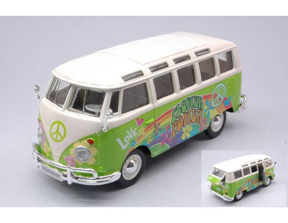 MAISTO MI32301P VW VAN SAMBA FLOWER POWER HIPPIE LINE GREEN/WHITE 1:25 Modellino