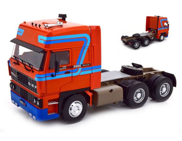 KK SCALE RK180094 ROAD KING DAF 3600 SPACECAB 1986 ORANGE/BLUE 1:18 Modellino