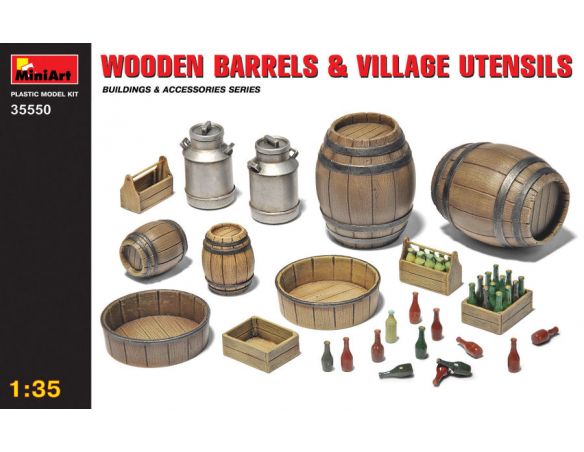 MINIART MIN35550 WOODEN BARRELS & VILLAGE UTENSILS KIT 1:35 Modellino