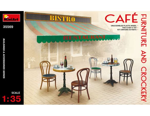 MINIART MIN35569 CAFE  FURNITURE & CROCKERY KIT 1:35 Modellino