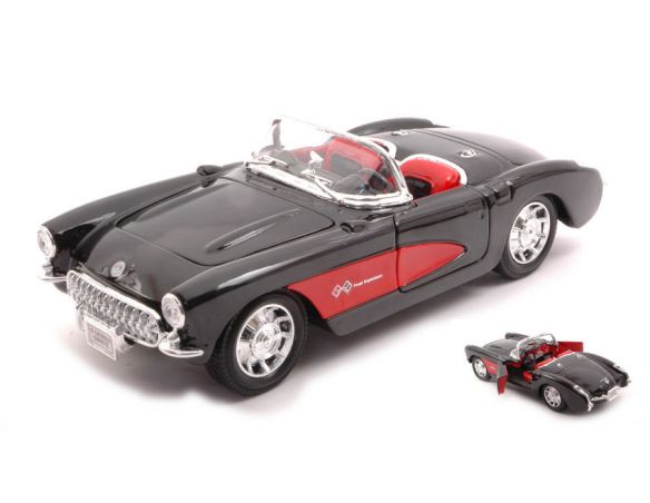 WELLY WE29393BKR CHEVROLET CORVETTE 1957 BLACK/RED 1:24 Modellino