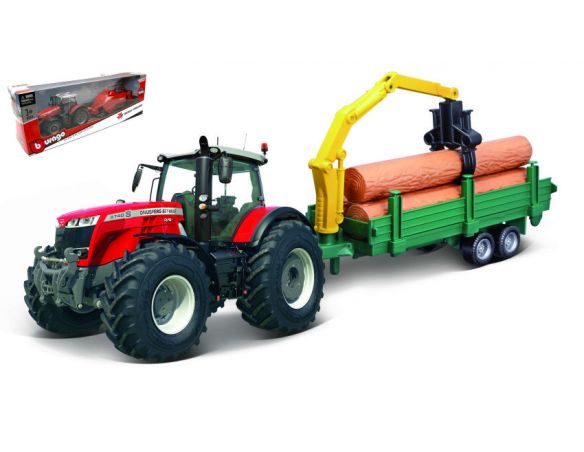 BBURAGO BU31659 MASSEY FERGUSON 8740S + CARRO SOLLEVATRONCHI cm 10 + 15 Modellino