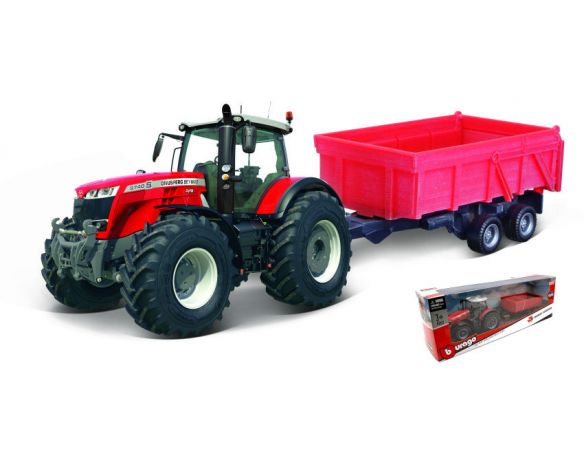 BBURAGO BU31662 MASSEY FERGUSON 8740S + RIMORCHIO cm 10 + 12 Modellino