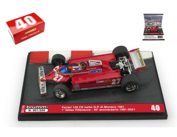 BRUMM BMS2101 FERRARI 126 CK GILLES VILLENEUVE 1981 N.27 MONTE CARLO GP 1:43 LIM.250 Modellino
