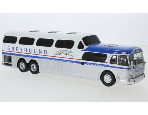 IXO MODEL BUS027LQ GMC SCENICRUISER GREYHOUND 1956 WHITE/SILVER 1:43 Modellino