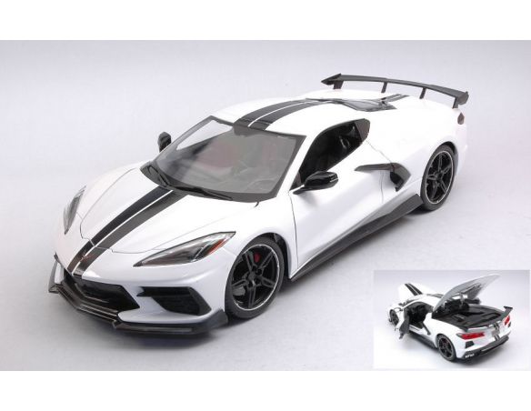 MAISTO MI31455W CHEVROLET CORVETTE STINGRAY (HIGH WING) 2020 WHITE 1:18 Modellino