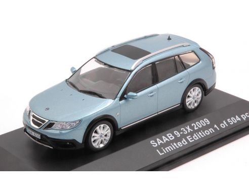 TRIPLE 9 T9-43076 SAAB 9-3X 2009 SILVER-BLUE 1:43 Modellino