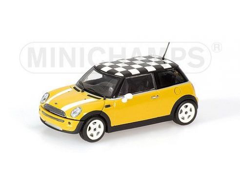 MINICHAMPS 431138104 MINI ONE 2001 WITH CHEQUERED ROOF FLAG YELLOW Modellino