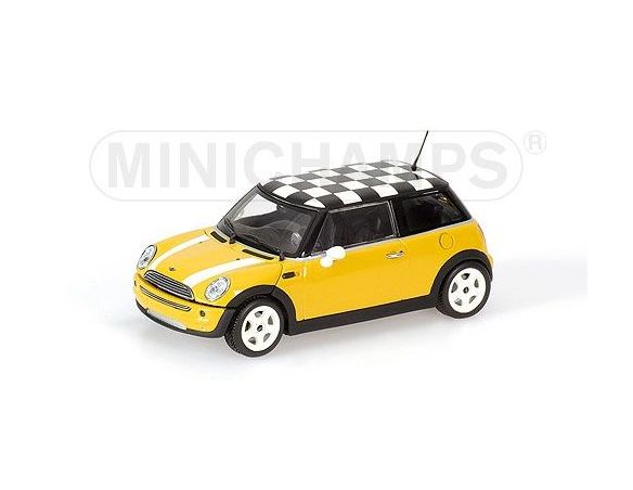 MINICHAMPS 431138104 MINI ONE 2001 WITH CHEQUERED ROOF FLAG YELLOW Modellino
