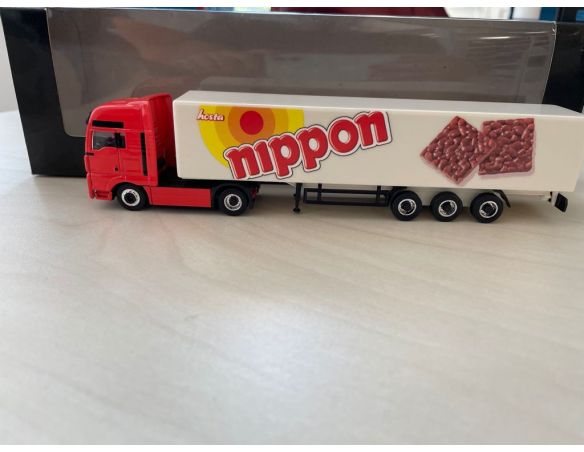 Herpa 451260 Man Tga Box Semitrailer Nippon Magic Modellino SCATOLA ROVINATA