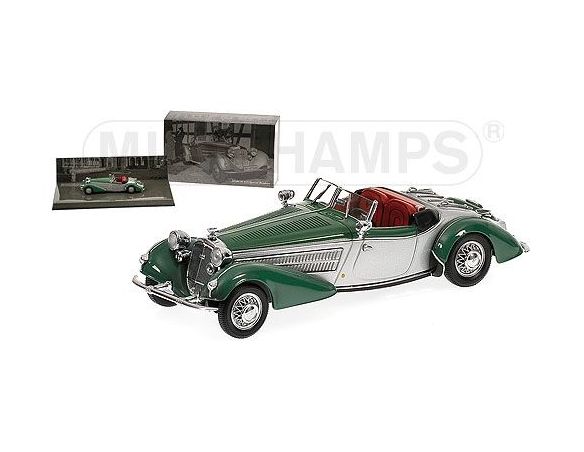 MINICHAMPS 436014205 HORCH 855 SPECIAL ROADSTER 1938 SILVER & GREEN Modellino