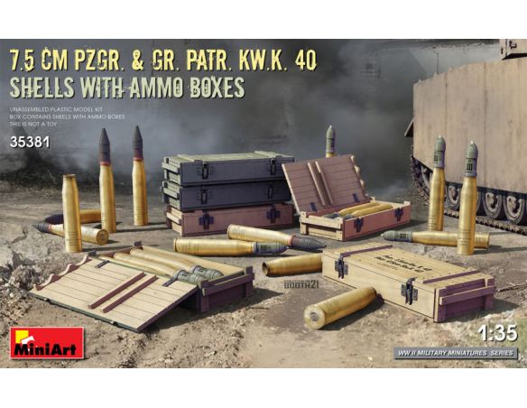 MINIART MIN35381 7,5 cm Pzgr.& Gr.Patr.Kw.K.40 SHELL WITH AMMO BOXES KIT 1:35 Modellino