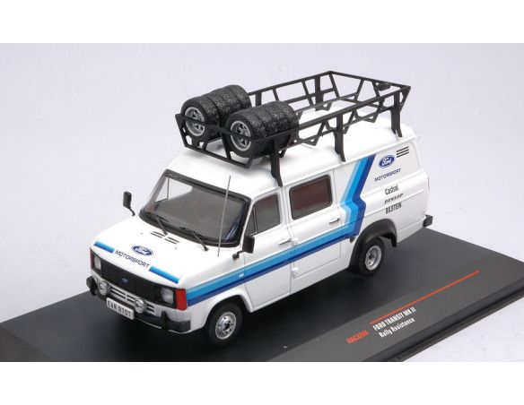 IXO MODEL RAC328X FORD TRANSIT MK II TEAM FORD 1979  FORD ASSISTANCE WITH ROOF RACK 1:43 Modellino
