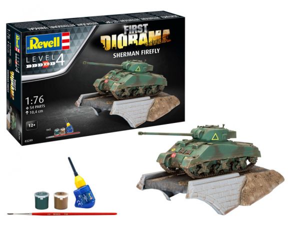 REVELL RV03299 FIRST DIORAMA SET SHERMAN FIREFLY KIT 1:76 Modellino