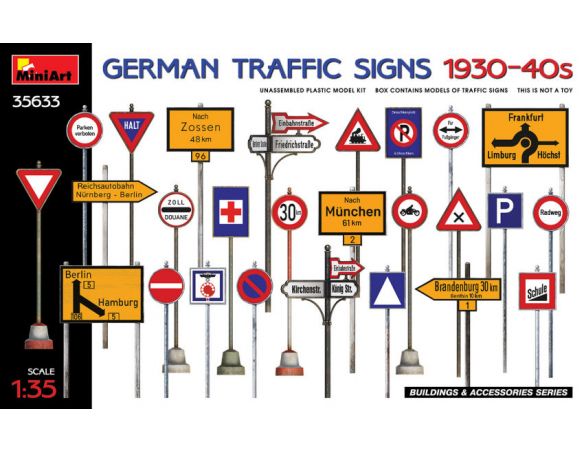 MINIART MIN35633 GERMAN TRAFFIC SIGNS 1930-40s KIT 1:35 Modellino