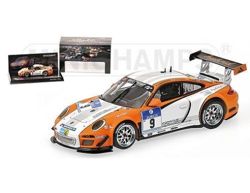 MINICHAMPS 436108909 PORSCHE 911 GT3R HYBRID BERGMEISTER LIETZ HOLZER 24H NURBURGRING 2010 Modellino