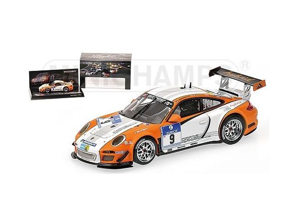 MINICHAMPS 436108909 PORSCHE 911 GT3R HYBRID BERGMEISTER LIETZ HOLZER 24H NURBURGRING 2010 Modellino