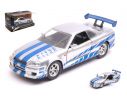 JADA TOYS JADA97184 BRIAN S NISSAN SKYLINE GT-R (R34) 2002 FAST & FURIOUS 7 SILVER/BLUE 1:32 Modellino