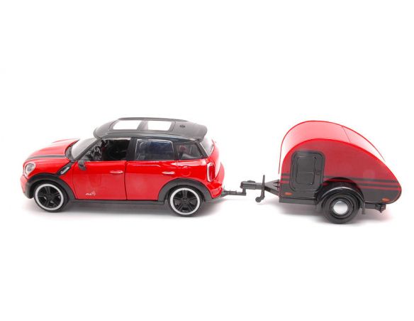 MOTORMAX MTM79761 MINI COOPER S COUNTRYMAN WITH CAMPER TRAILER RED/BLACK 1:24 Modellino