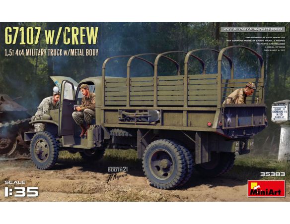 MINIART MIN35383 G7107 W/CREW 1,5 t 4x4 CARGO TRUCK W/METAL BODY KIT 1:35 Modellino