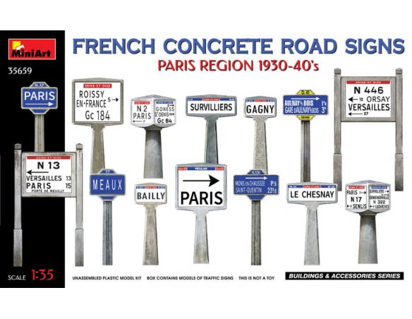 MINIART MIN35659 FRENCH CONCRETE ROAD SIGNS 1930-40s PARIS REGION KIT 1:35 Modellino